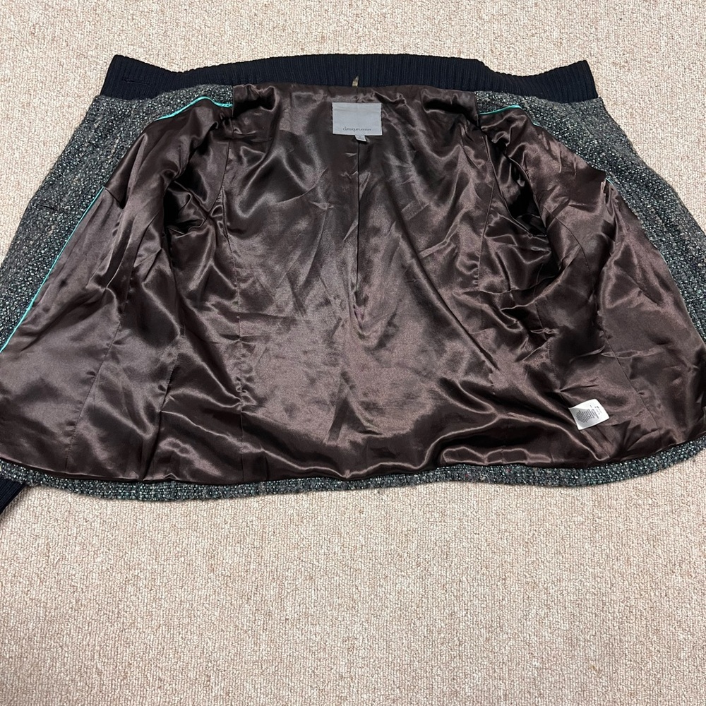 Classiques Entier Women Green Black tweed jacket Size M 3/4 length sleeves Lined - Picture 9 of 13